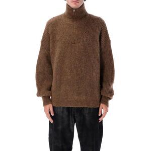 ISABEL MARANT Men's Half-Zip Mock Neck Sweater Men BROWN Sweaters & Cardigans